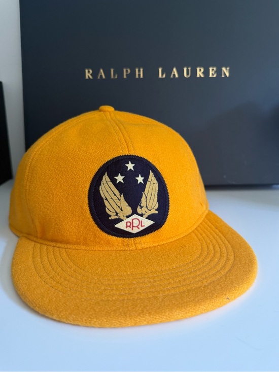 Ralph Lauren Double RL Other - RRL Ralph Lauren Wool Blend Leather Strap Cap Hat Gold One Size OS NWT Heritage